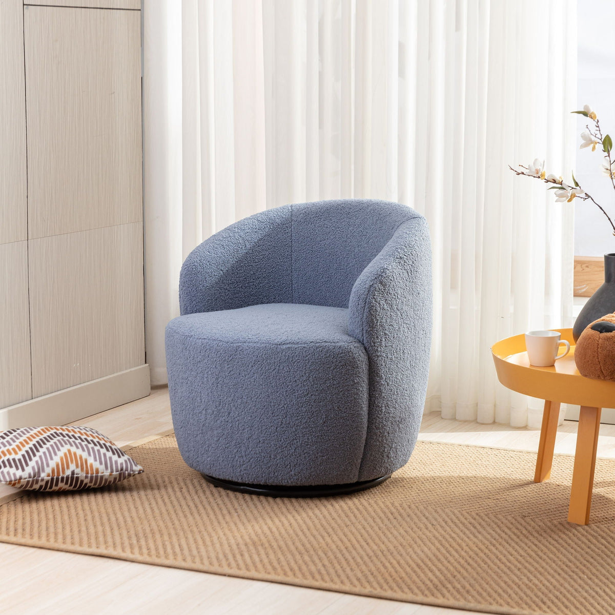 Teddy Fabric Swivel Accent Armchair Barrel Chair with 360° Metal Base - Multiple Colors
