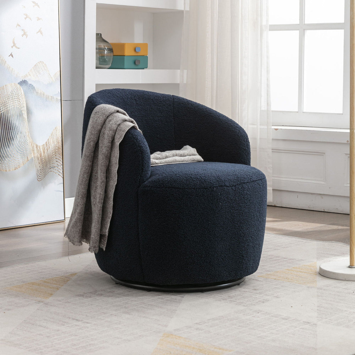 Teddy Fabric Swivel Accent Armchair Barrel Chair with 360° Metal Base - Multiple Colors