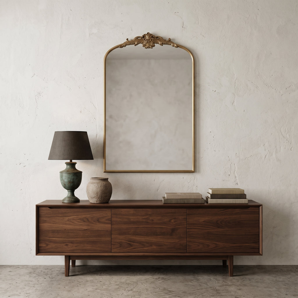French Arched Wall Mirror – Glass & Iron