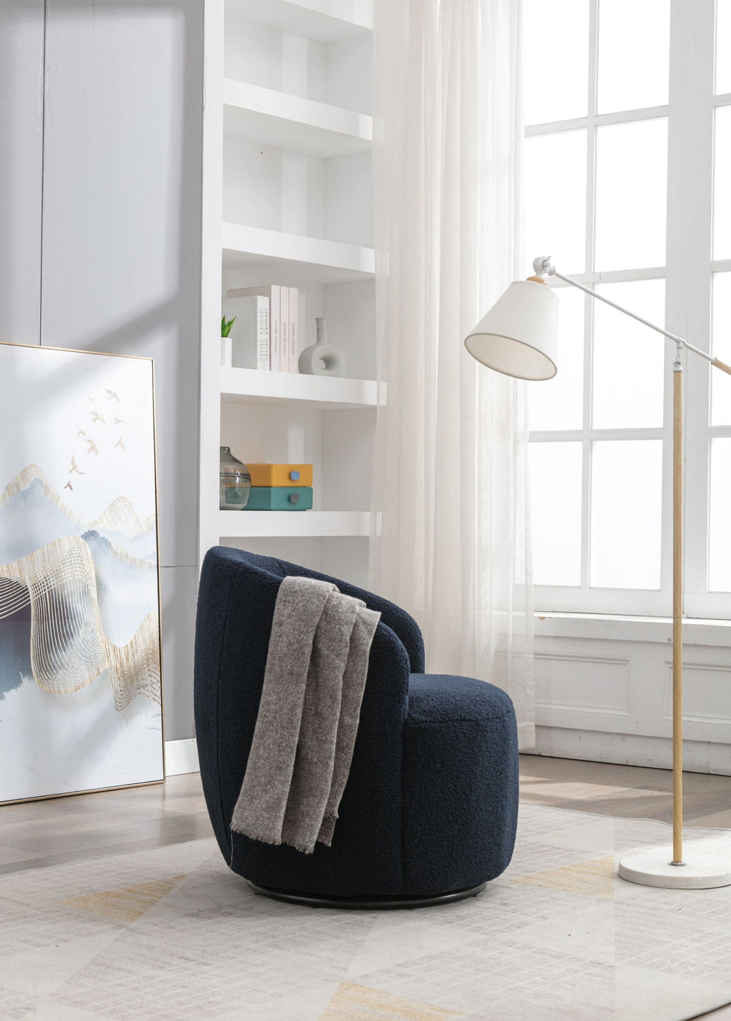 Teddy Fabric Swivel Accent Armchair Barrel Chair with 360° Metal Base - Multiple Colors