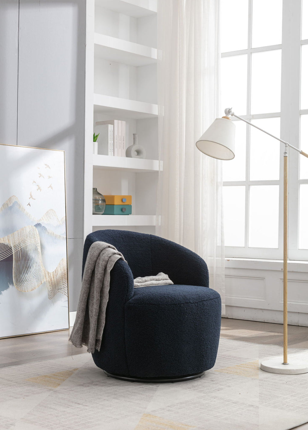 Teddy Fabric Swivel Accent Armchair Barrel Chair with 360° Metal Base - Multiple Colors