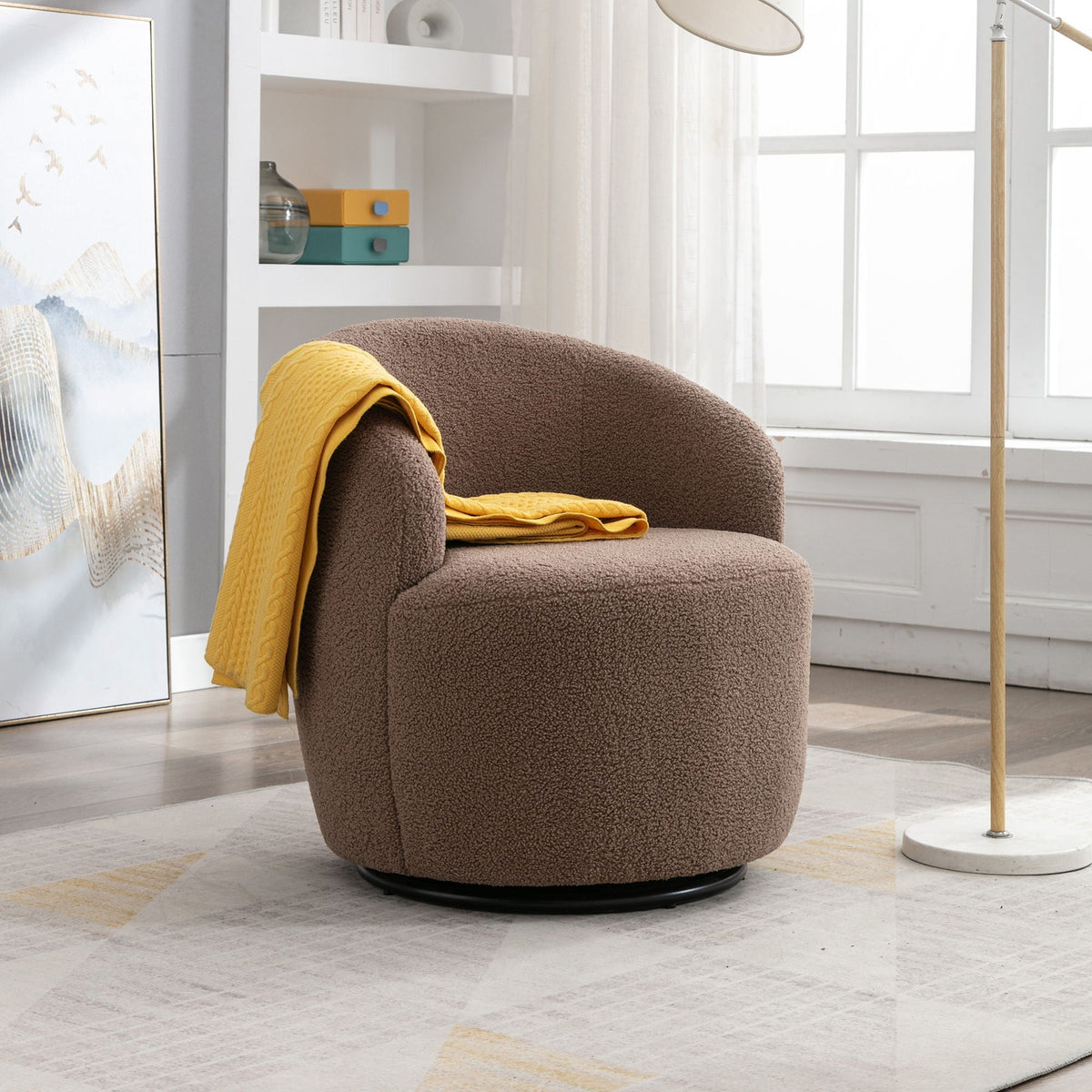 Teddy Fabric Swivel Accent Armchair Barrel Chair with 360° Metal Base - Multiple Colors