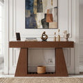 60 Inch Narrow Console Table with Built-in Power Outlet - Natural Wood Brown