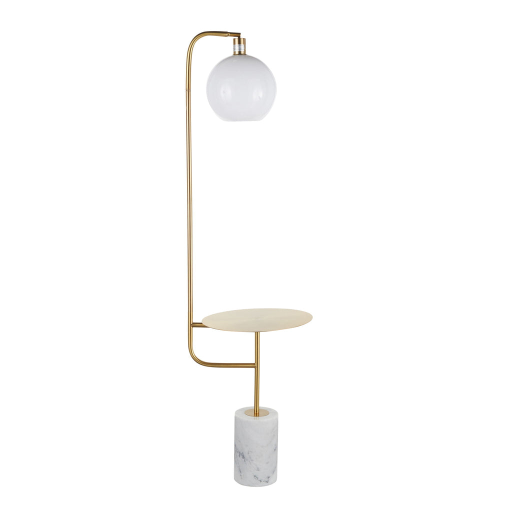Contemporary Floor Lamp Side Table with White Marble Base - White/Gold