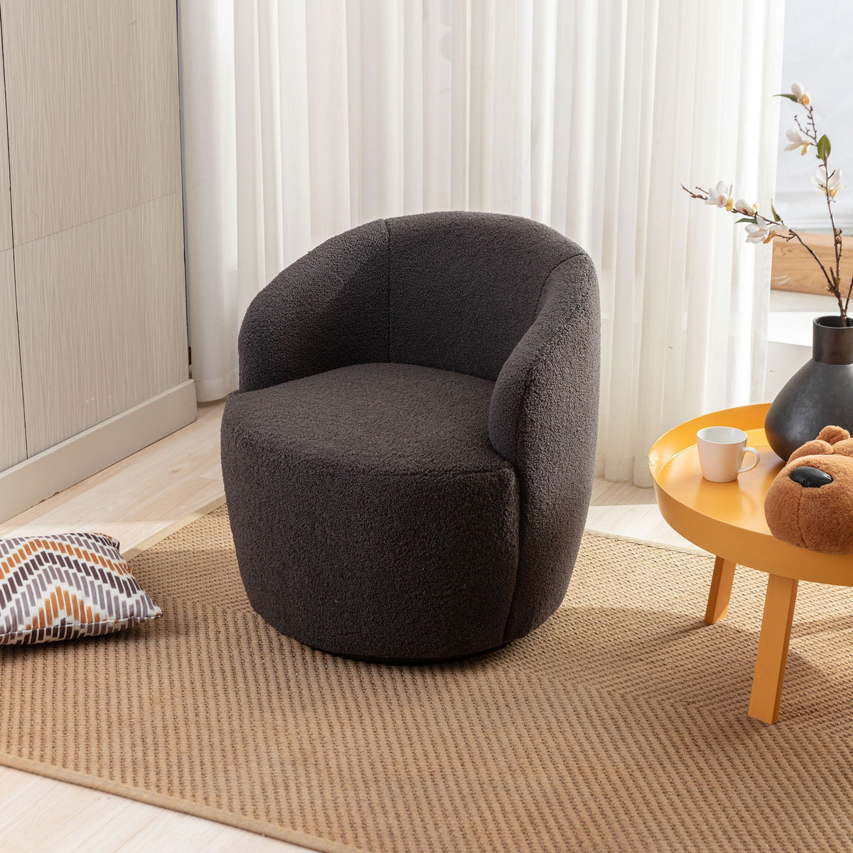 Teddy Fabric Swivel Accent Armchair Barrel Chair with 360° Metal Base - Multiple Colors