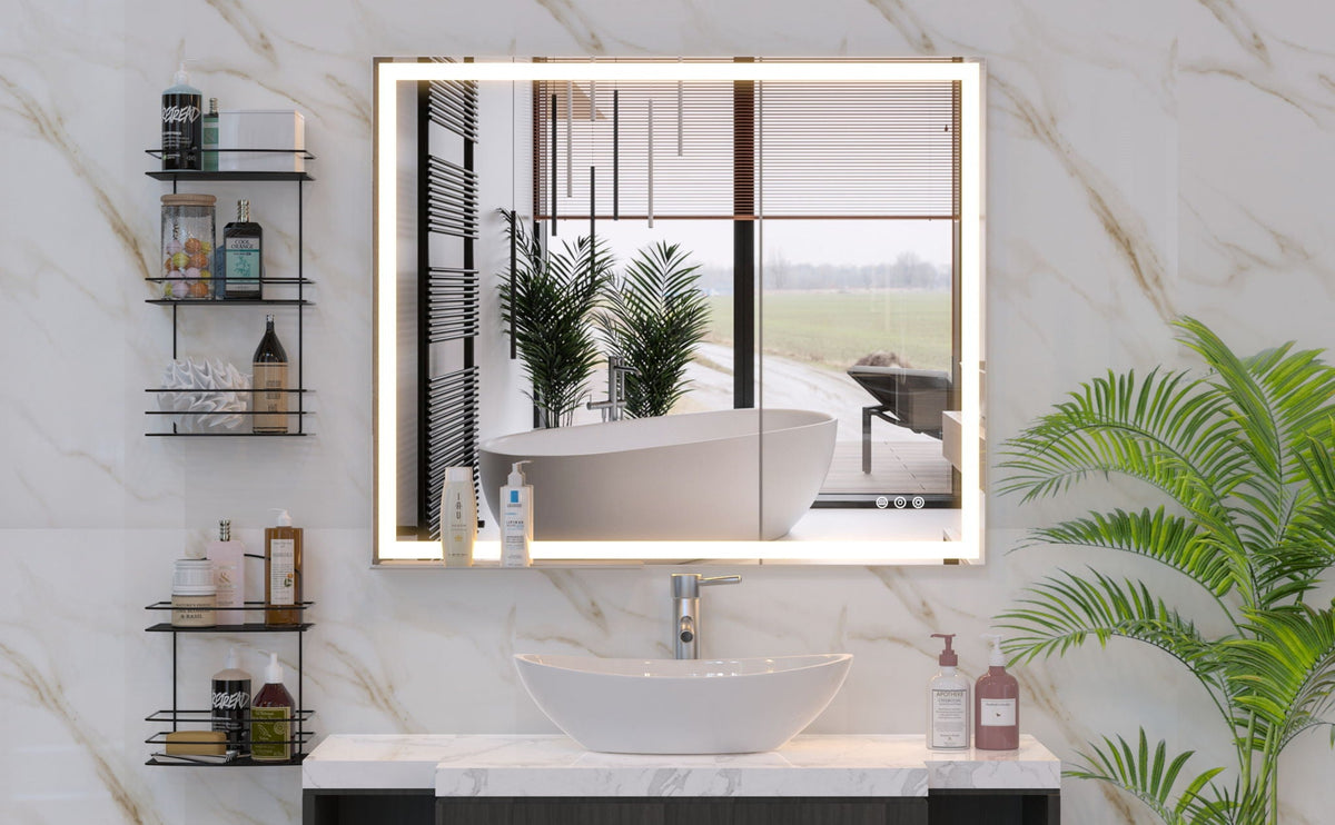 LED Bathroom Vanity Mirror Wall Mounted Adjustable / Warm / Natural Lights Anti-Fog Touch Switch With Memory Modern Smart Large Bathroom Mirrors
