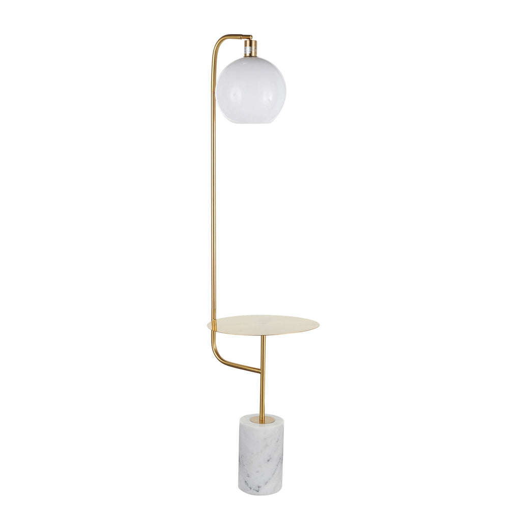 Contemporary Floor Lamp Side Table with White Marble Base - White/Gold