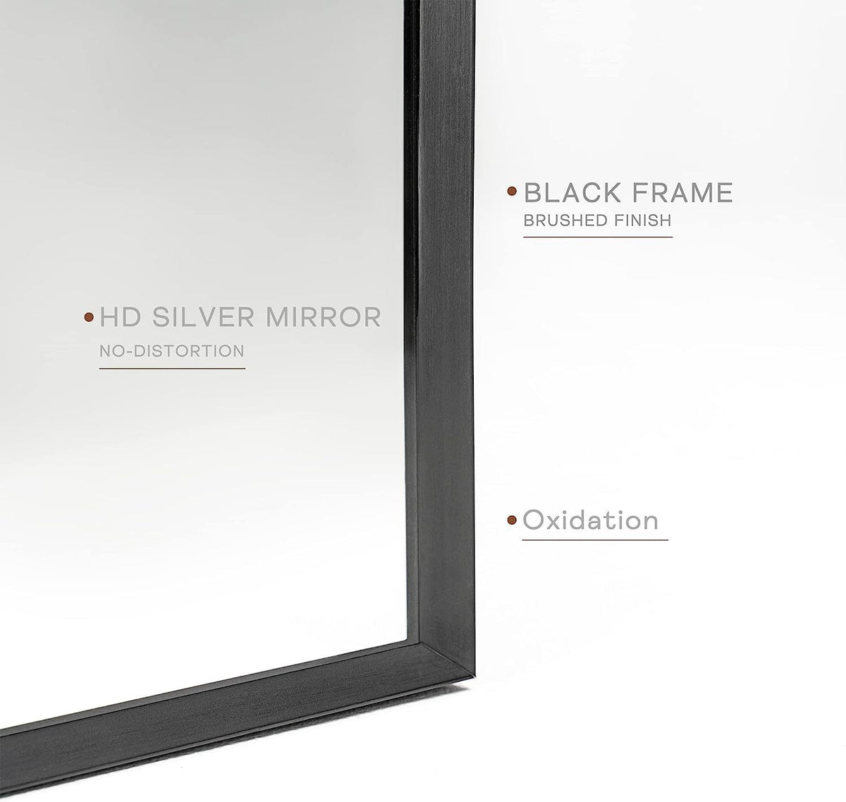 24x36 Inch Arched Bathroom Mirror with Black Metal Frame - Black