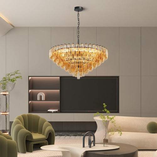 14-Light Smoke Glass Chandelier – Matte Black