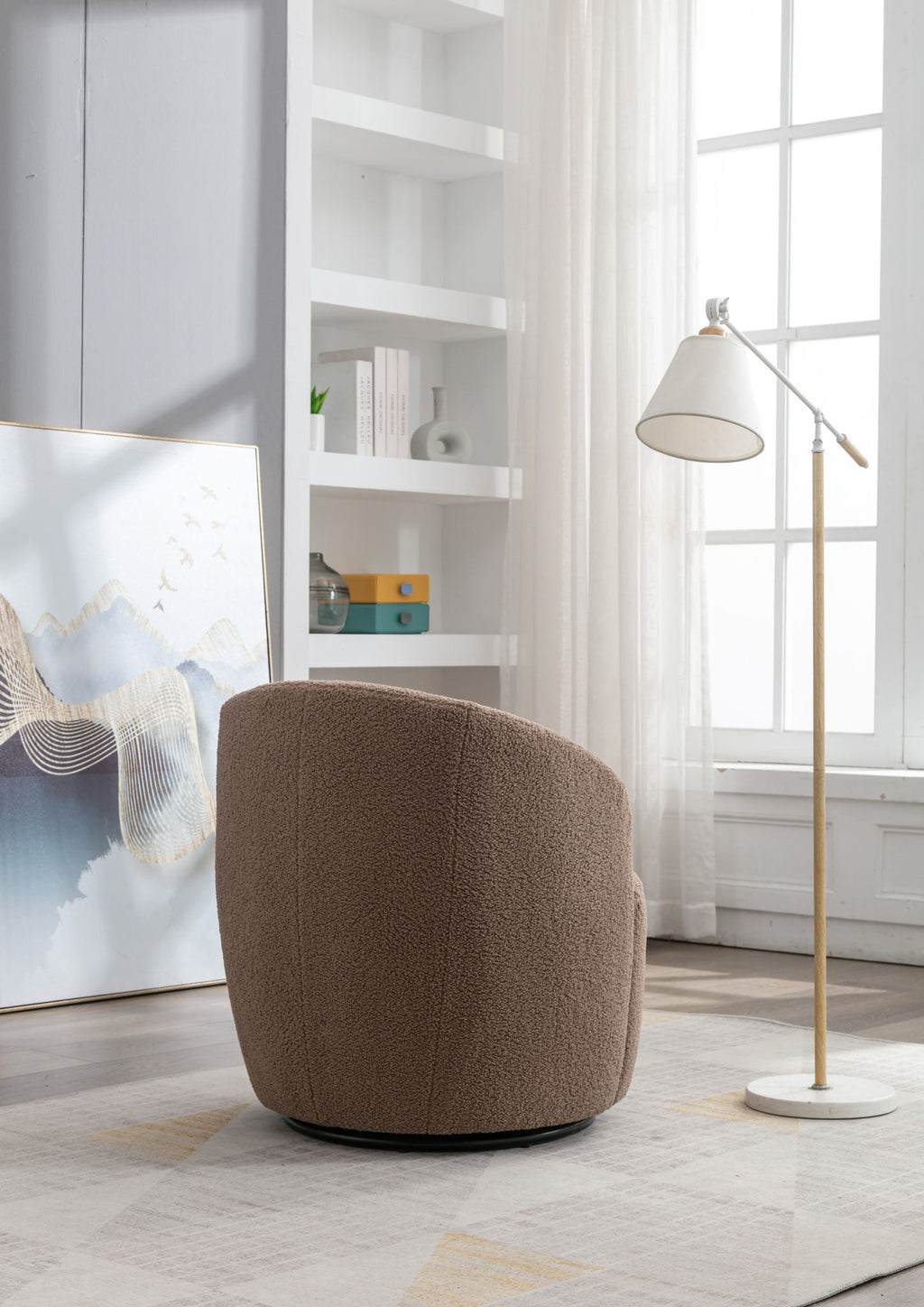 Teddy Fabric Swivel Accent Armchair Barrel Chair with 360° Metal Base - Multiple Colors
