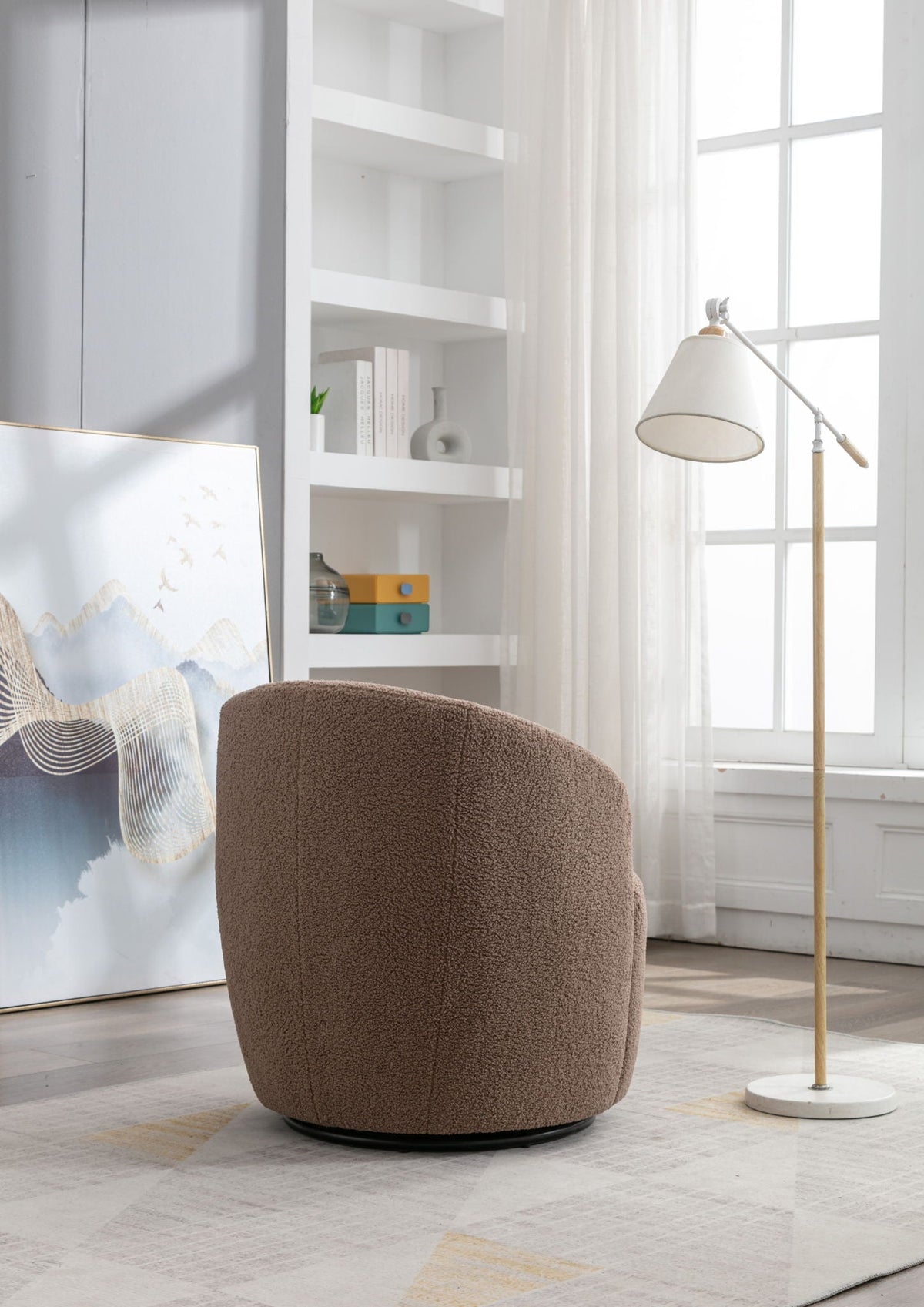 Teddy Fabric Swivel Accent Armchair Barrel Chair with 360° Metal Base - Multiple Colors