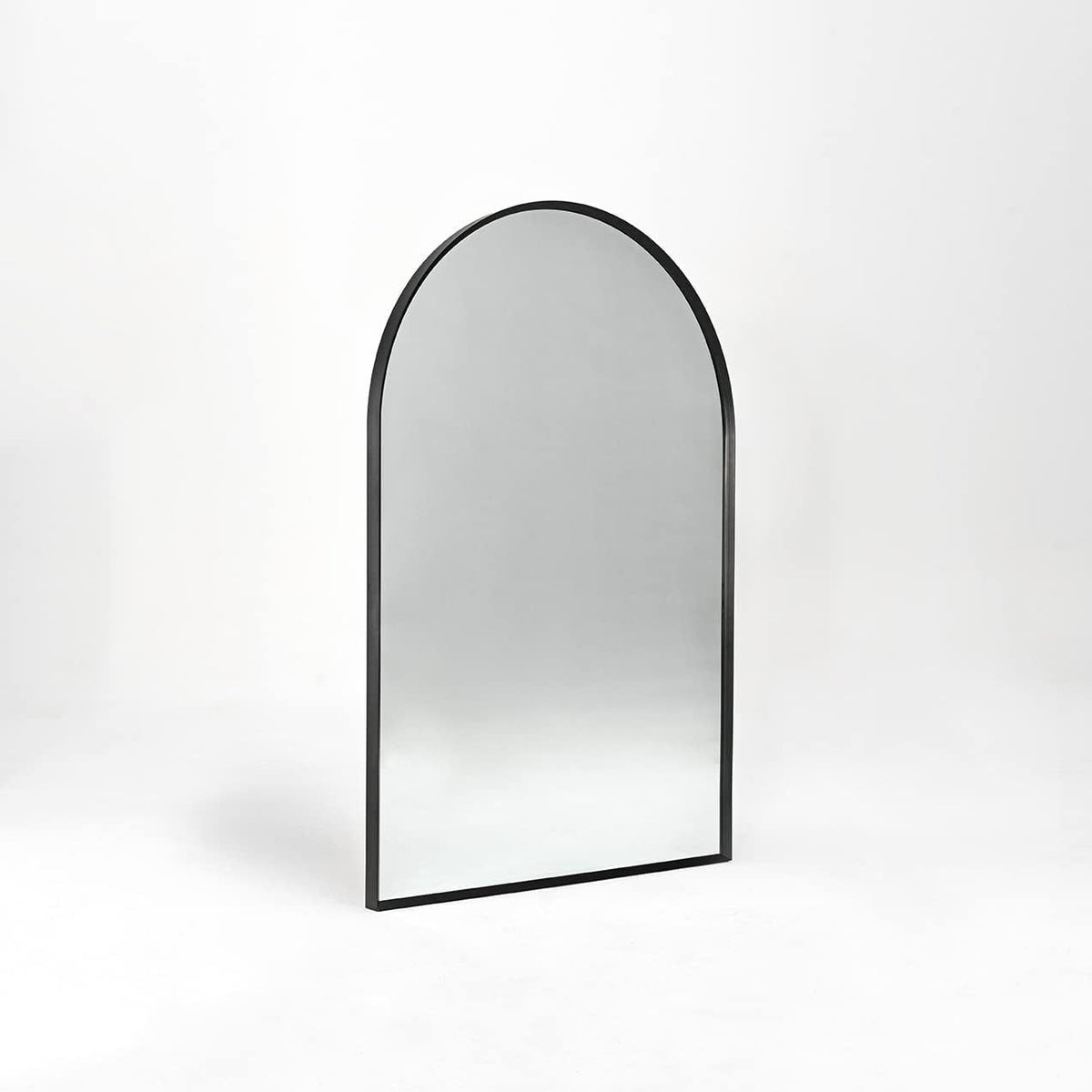 24x36 Inch Arched Bathroom Mirror with Black Metal Frame - Black