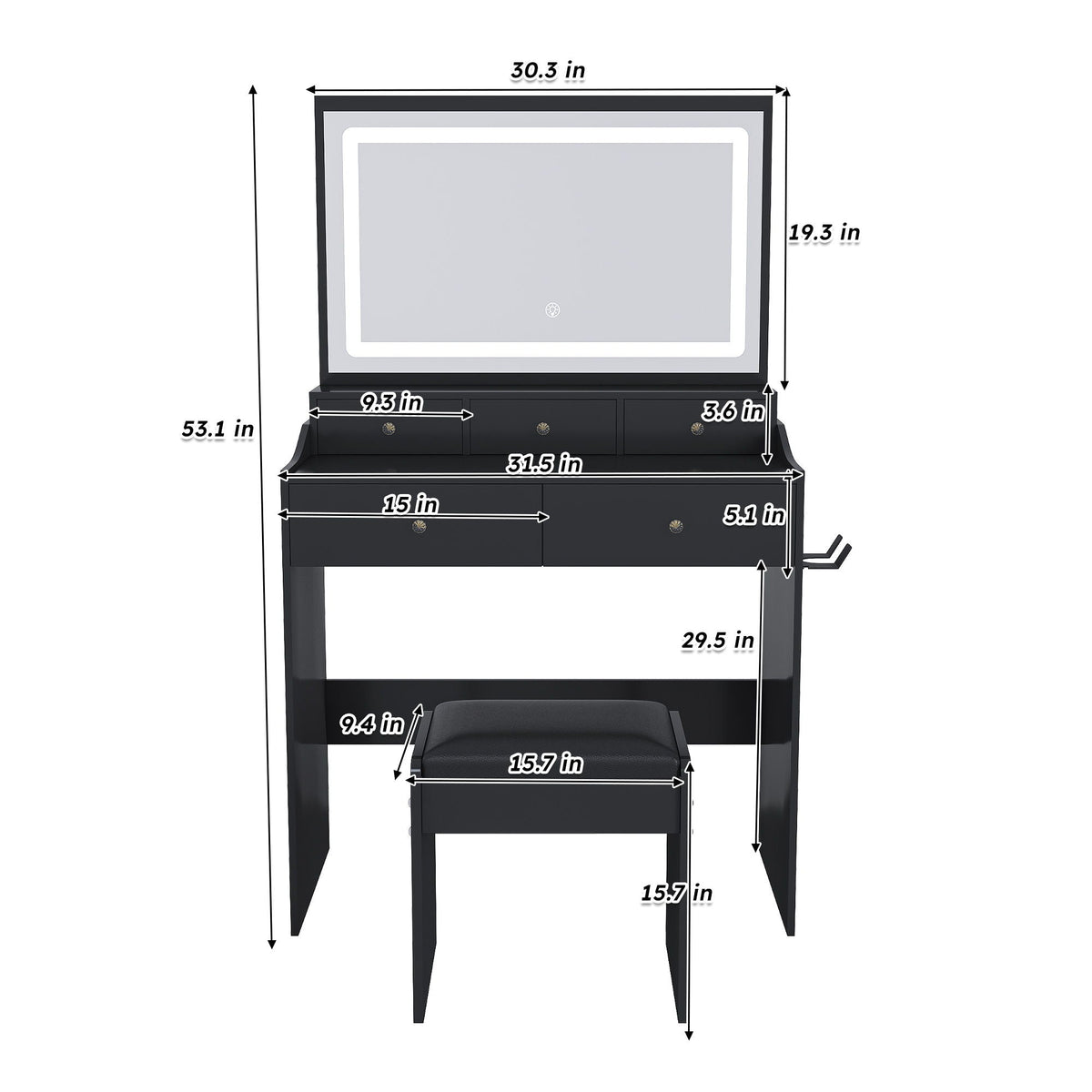 Modern Makeup Vanity Set with Power Outlet and Adjustable Lighting - Black or White