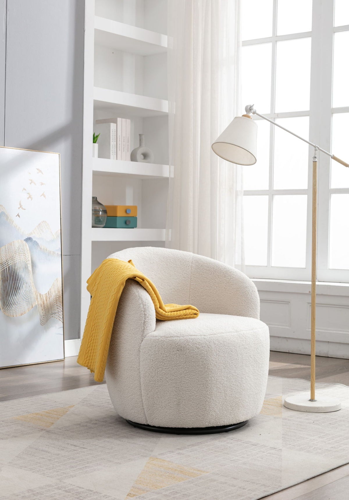 Teddy Fabric Swivel Accent Armchair Barrel Chair with 360° Metal Base - Multiple Colors