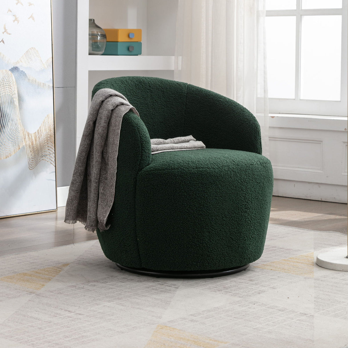 Teddy Fabric Swivel Accent Armchair Barrel Chair with 360° Metal Base - Multiple Colors
