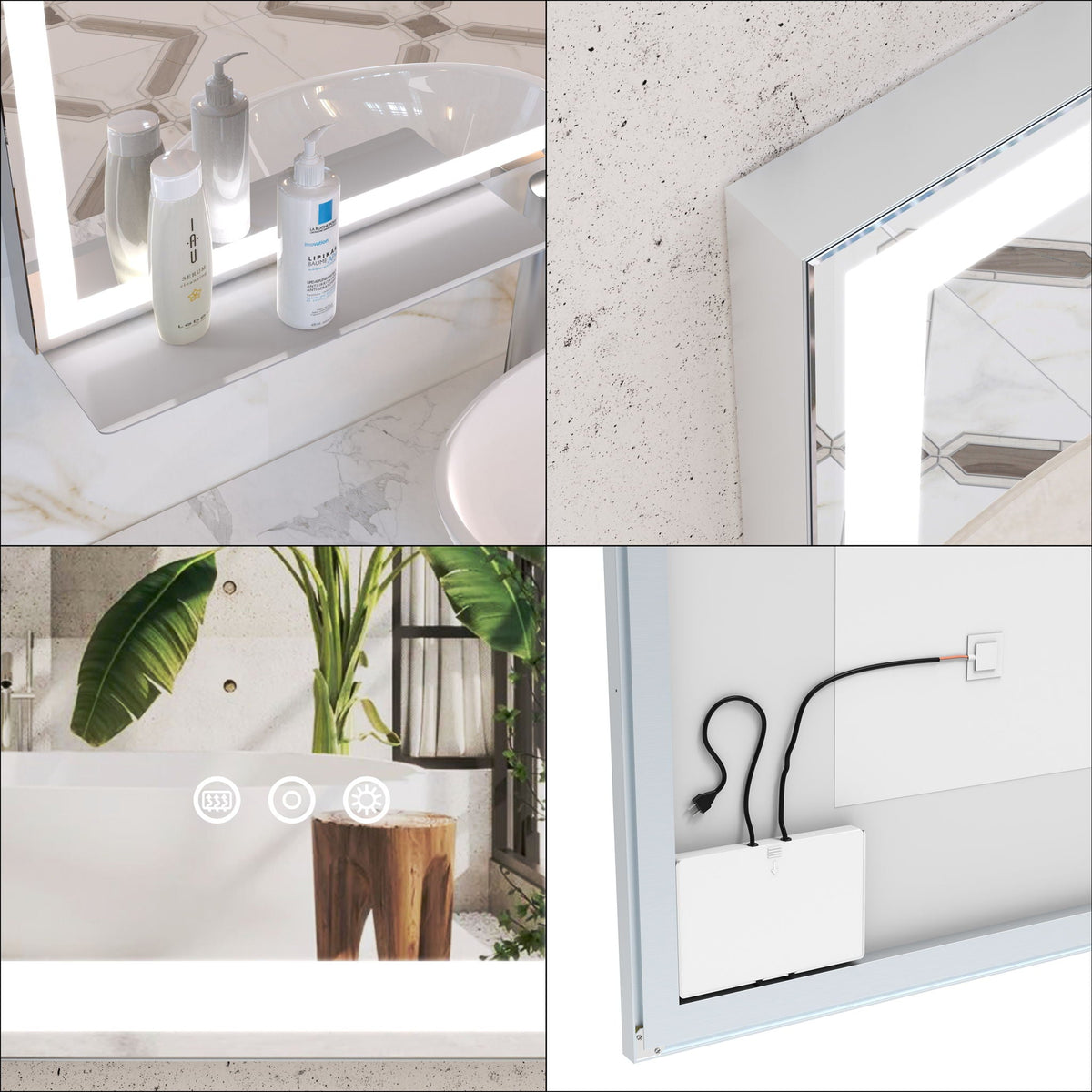 LED Bathroom Vanity Mirror Wall Mounted Adjustable / Warm / Natural Lights Anti-Fog Touch Switch With Memory Modern Smart Large Bathroom Mirrors