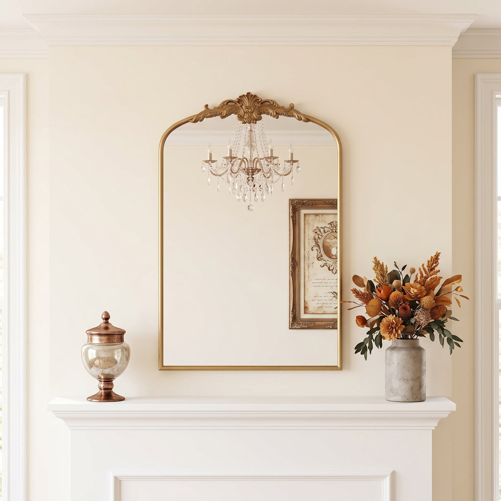 French Arched Wall Mirror – Glass & Iron