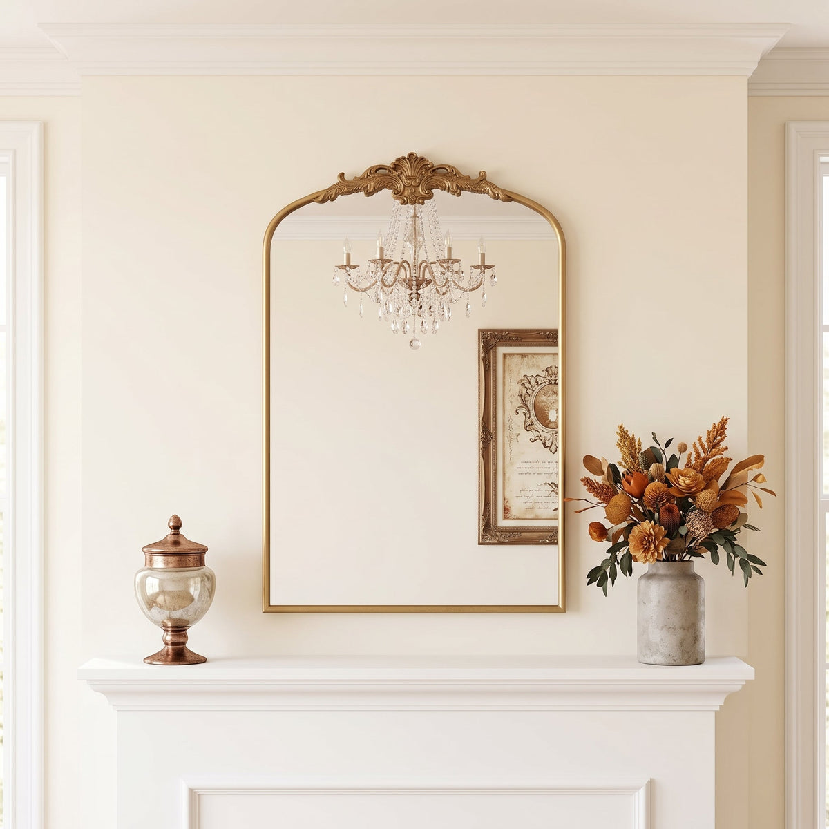 French Arched Wall Mirror – Glass & Iron