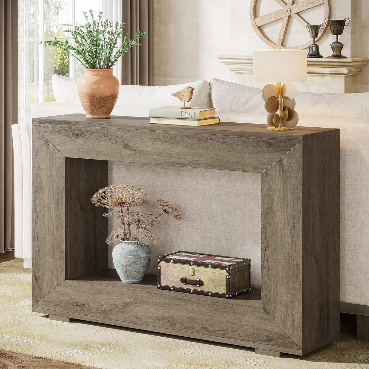 Modern Farmhouse 47-inch Long Entryway / Console Table in Grey Wood Finish