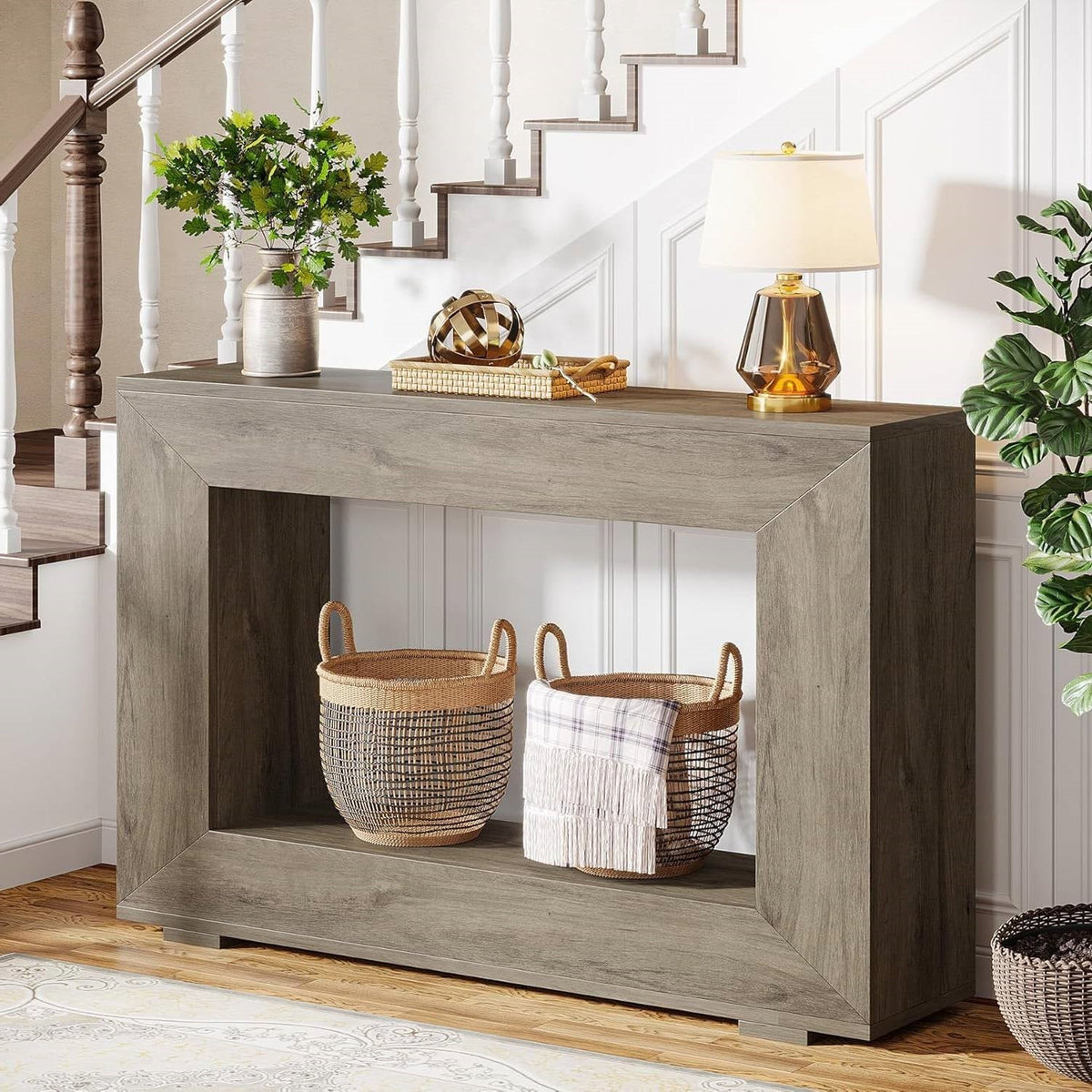 Modern Farmhouse 47-inch Long Entryway / Console Table in Grey Wood Finish