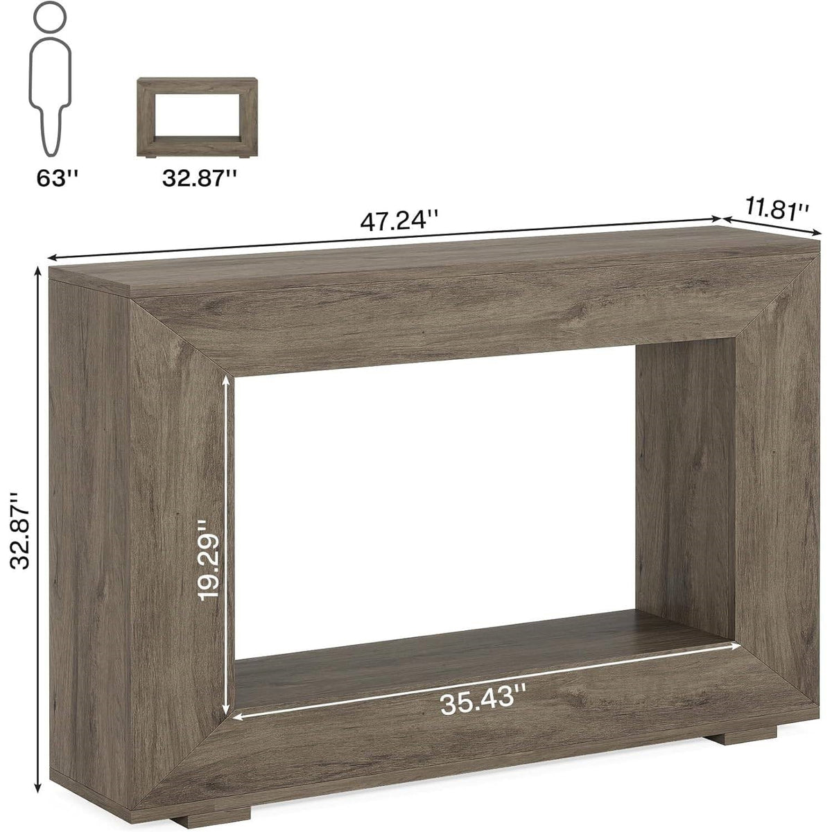 Modern Farmhouse 47-inch Long Entryway / Console Table in Grey Wood Finish