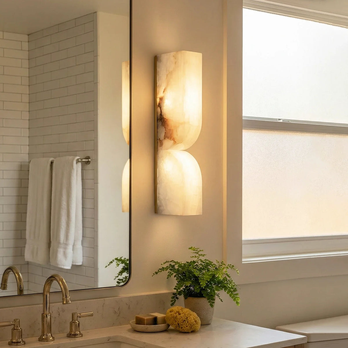 Rectangular Fluted Alabaster Wall Sconce