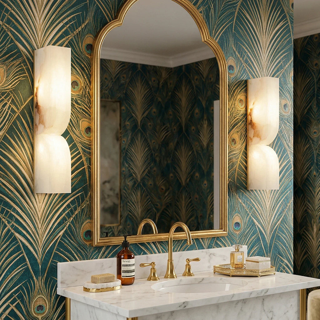 Rectangular Fluted Alabaster Wall Sconce