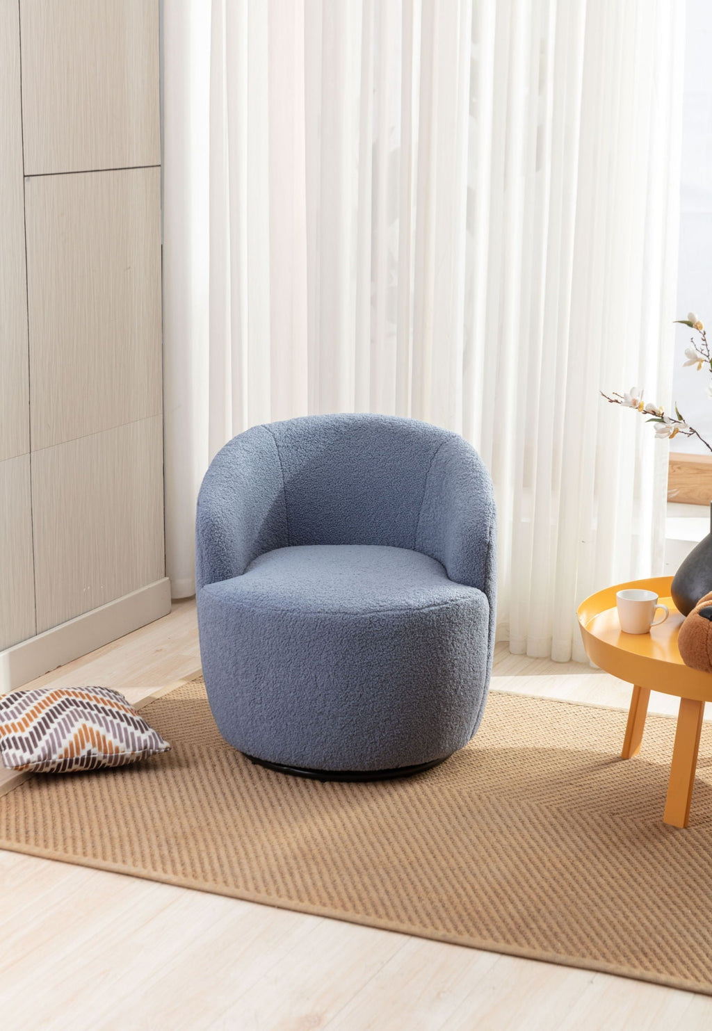 Teddy Fabric Swivel Accent Armchair Barrel Chair with 360° Metal Base - Multiple Colors