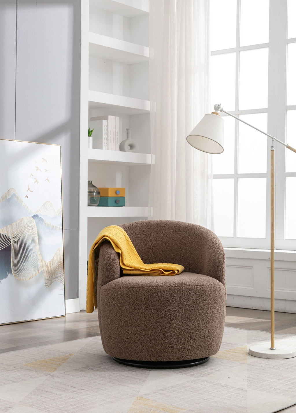 Teddy Fabric Swivel Accent Armchair Barrel Chair with 360° Metal Base - Multiple Colors