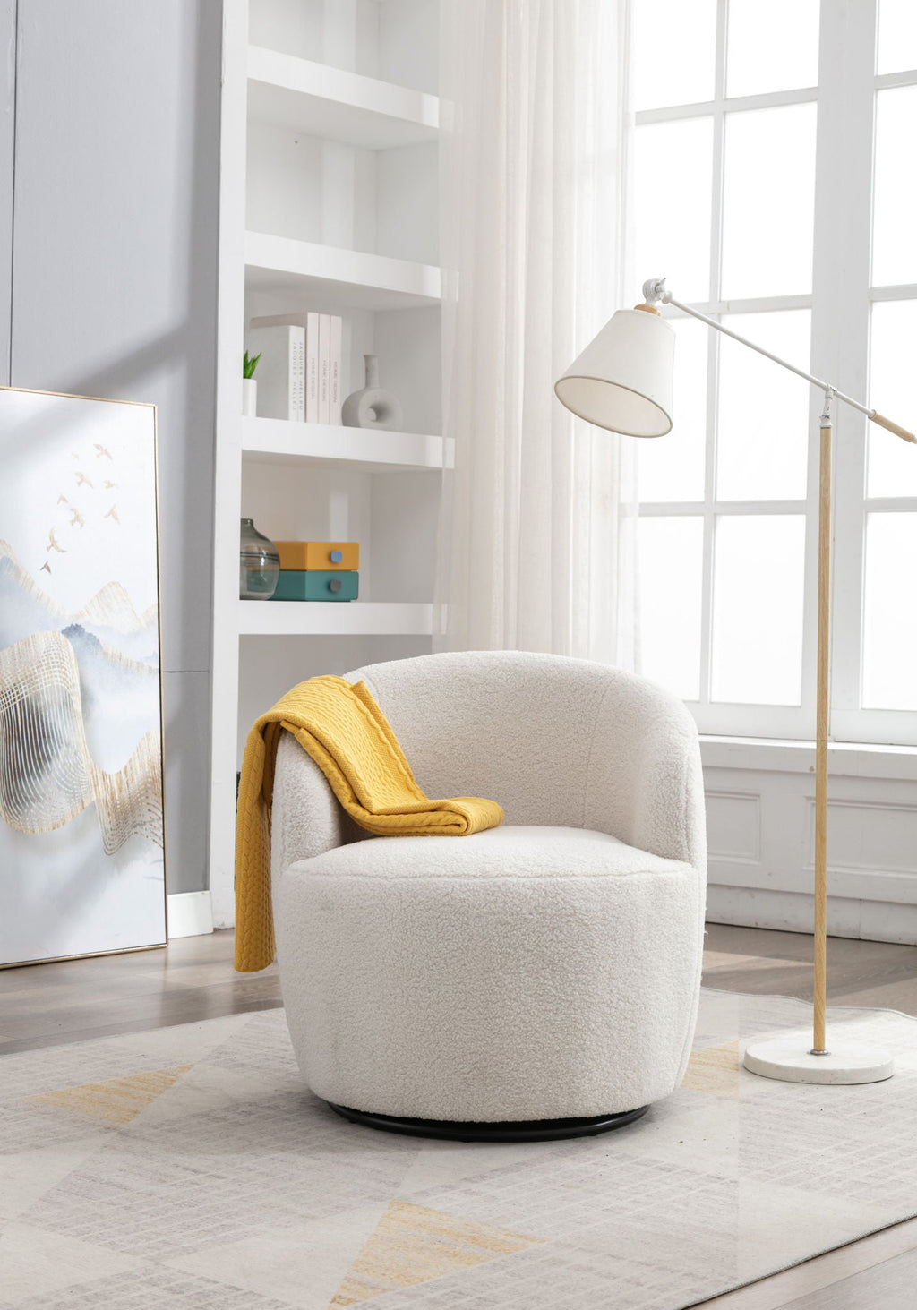 Teddy Fabric Swivel Accent Armchair Barrel Chair with 360° Metal Base - Multiple Colors