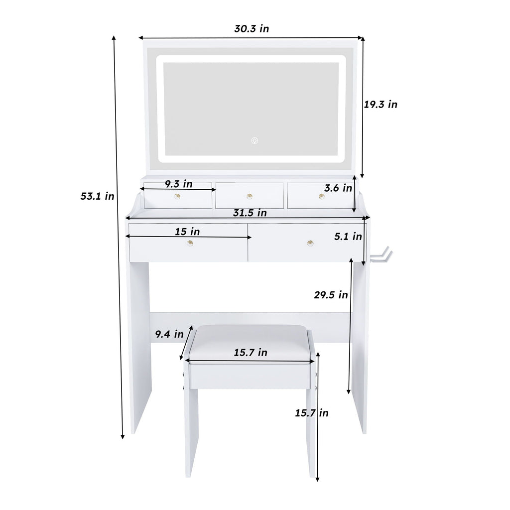 Modern Makeup Vanity Set with Power Outlet and Adjustable Lighting - Black or White