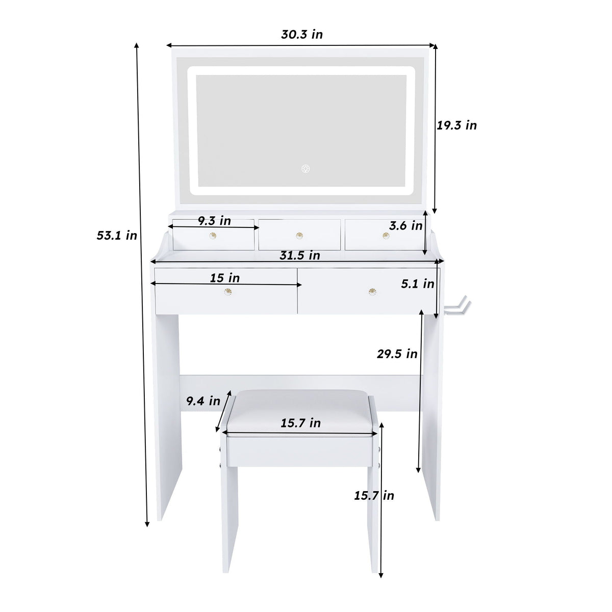Modern Makeup Vanity Set with Power Outlet and Adjustable Lighting - Black or White