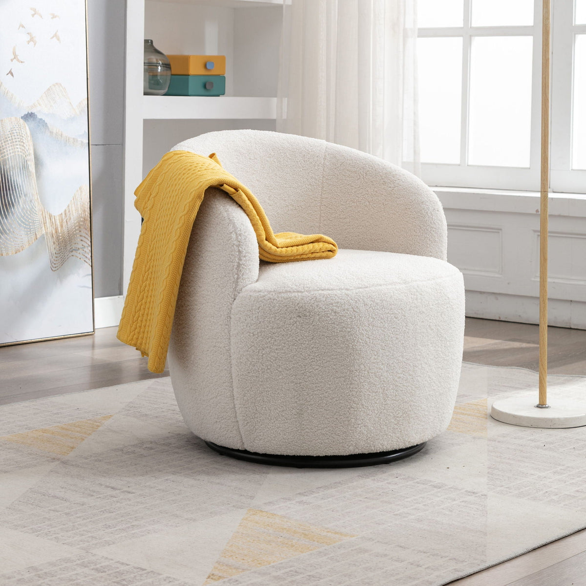 Teddy Fabric Swivel Accent Armchair Barrel Chair with 360° Metal Base - Multiple Colors
