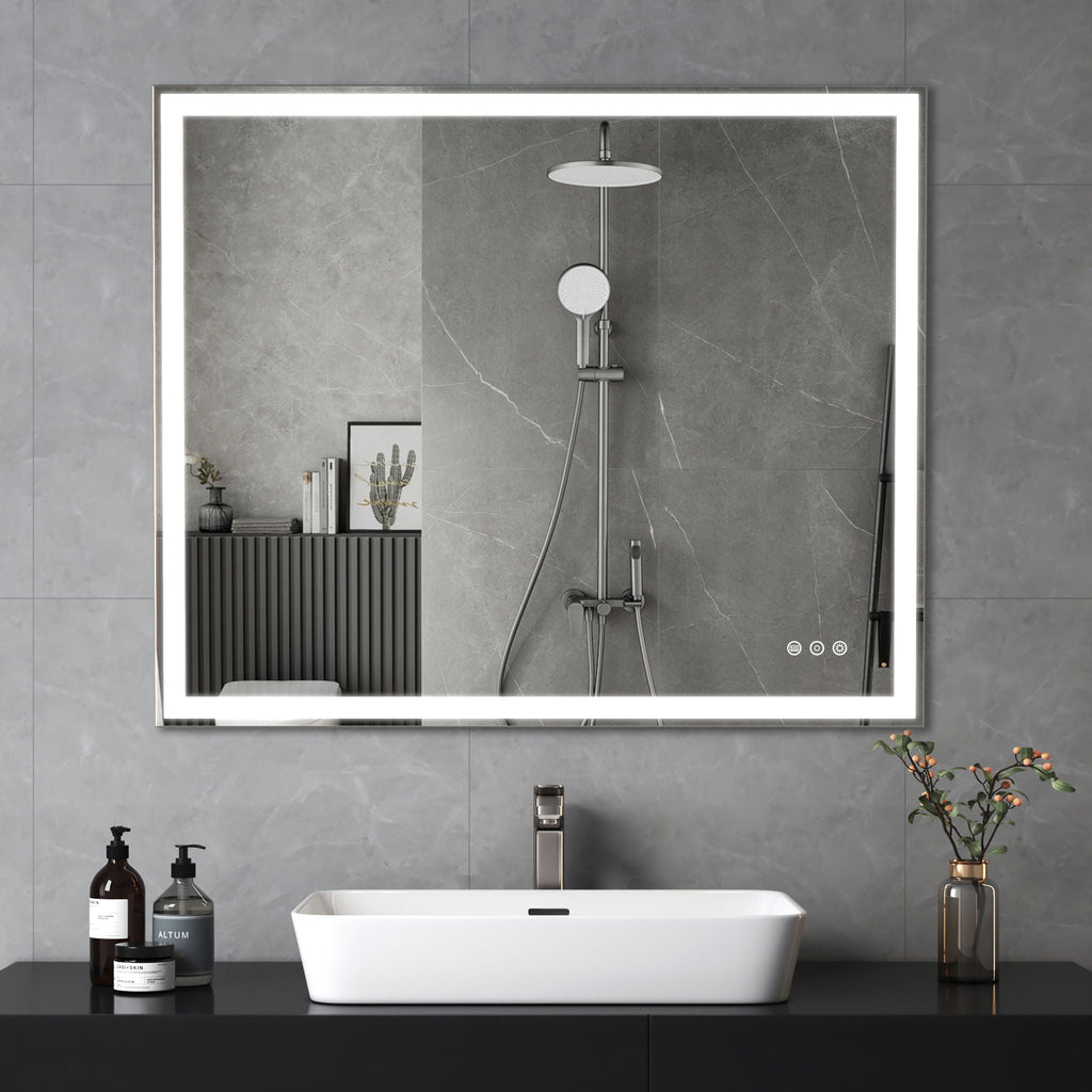 LED Bathroom Vanity Mirror Wall Mounted Adjustable / Warm / Natural Lights Anti-Fog Touch Switch With Memory Modern Smart Large Bathroom Mirrors