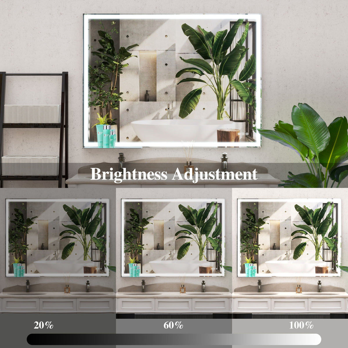 LED Bathroom Vanity Mirror Wall Mounted Adjustable / Warm / Natural Lights Anti-Fog Touch Switch With Memory Modern Smart Large Bathroom Mirrors