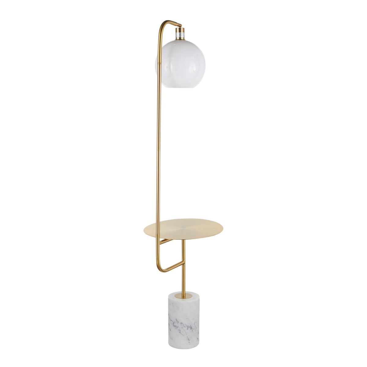 Contemporary Floor Lamp Side Table with White Marble Base - White/Gold