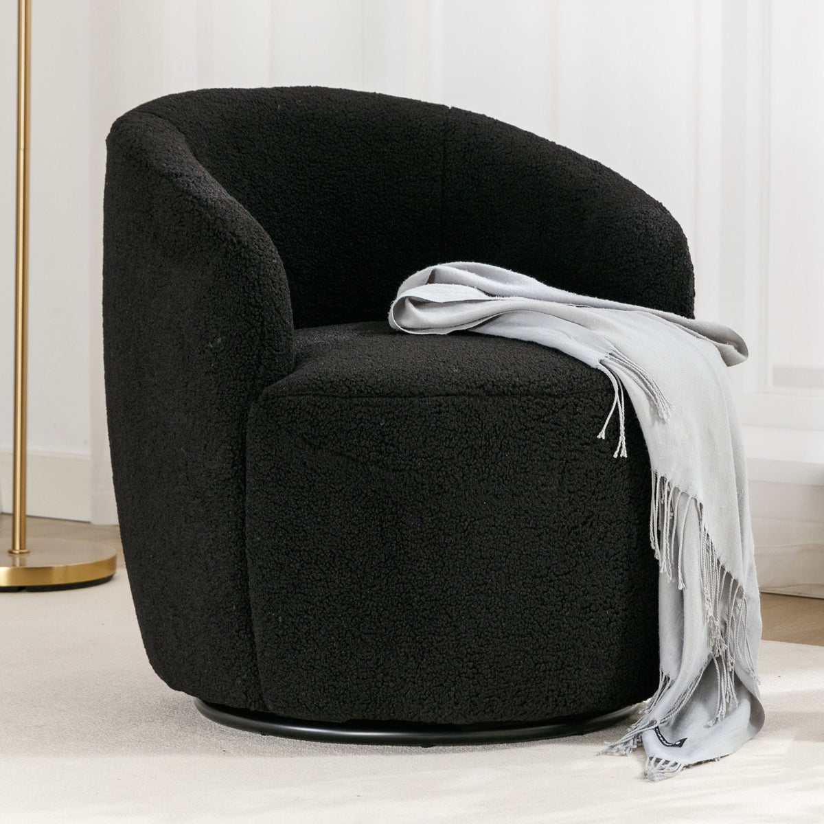 Teddy Fabric Swivel Accent Armchair Barrel Chair with 360° Metal Base - Multiple Colors