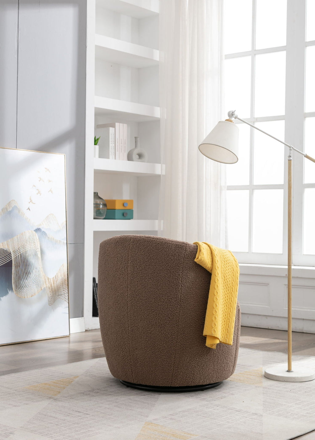 Teddy Fabric Swivel Accent Armchair Barrel Chair with 360° Metal Base - Multiple Colors