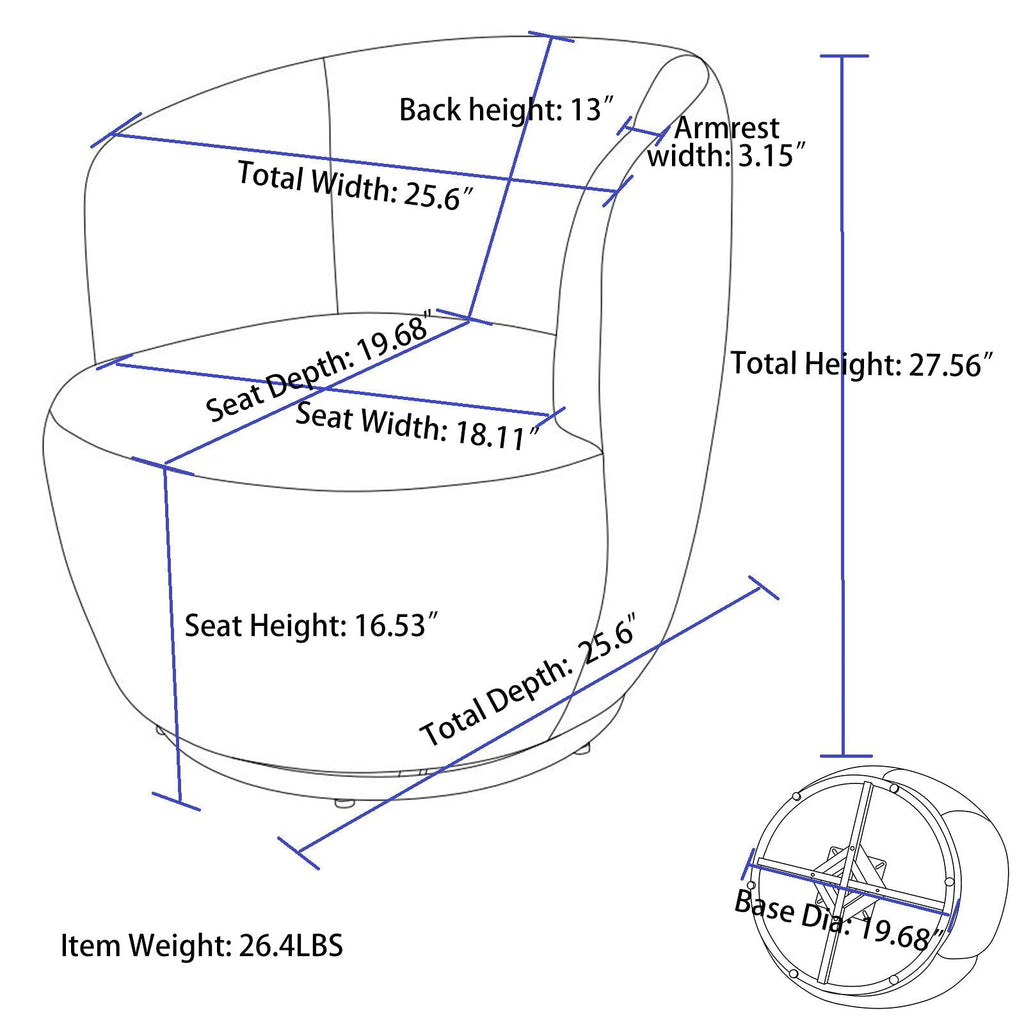 Teddy Fabric Swivel Accent Armchair Barrel Chair with 360° Metal Base - Multiple Colors