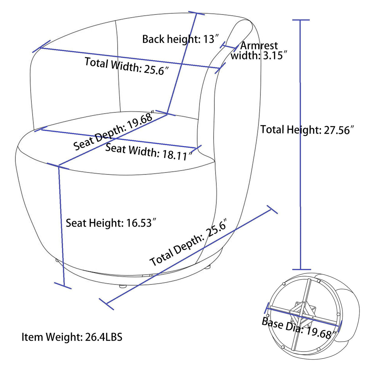 Teddy Fabric Swivel Accent Armchair Barrel Chair with 360° Metal Base - Multiple Colors