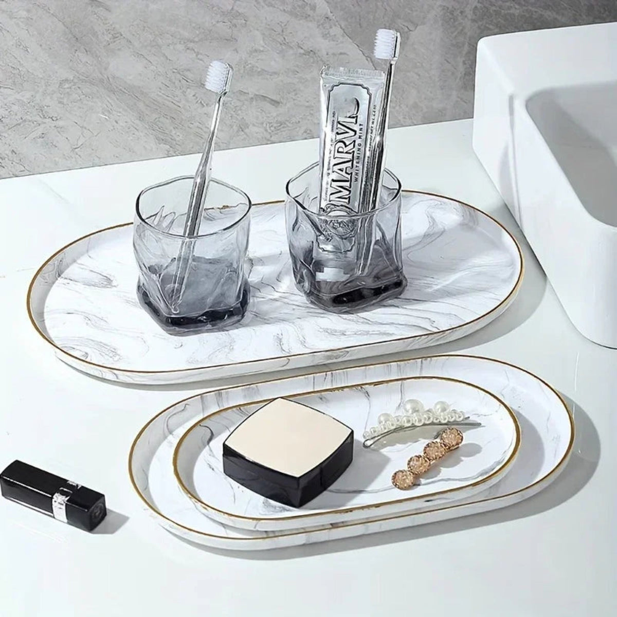 Vanity Tray - Non-Slip Marble Large